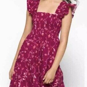 HILL HOUSE ELLIE NAP DRESS RED BOTANICAL MIDI DRESS - MEDIUM